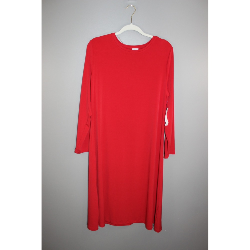 Chicos Midi Dress Womens 3 16/18 Red New Long Sleeve Column Knit Wild Poppy